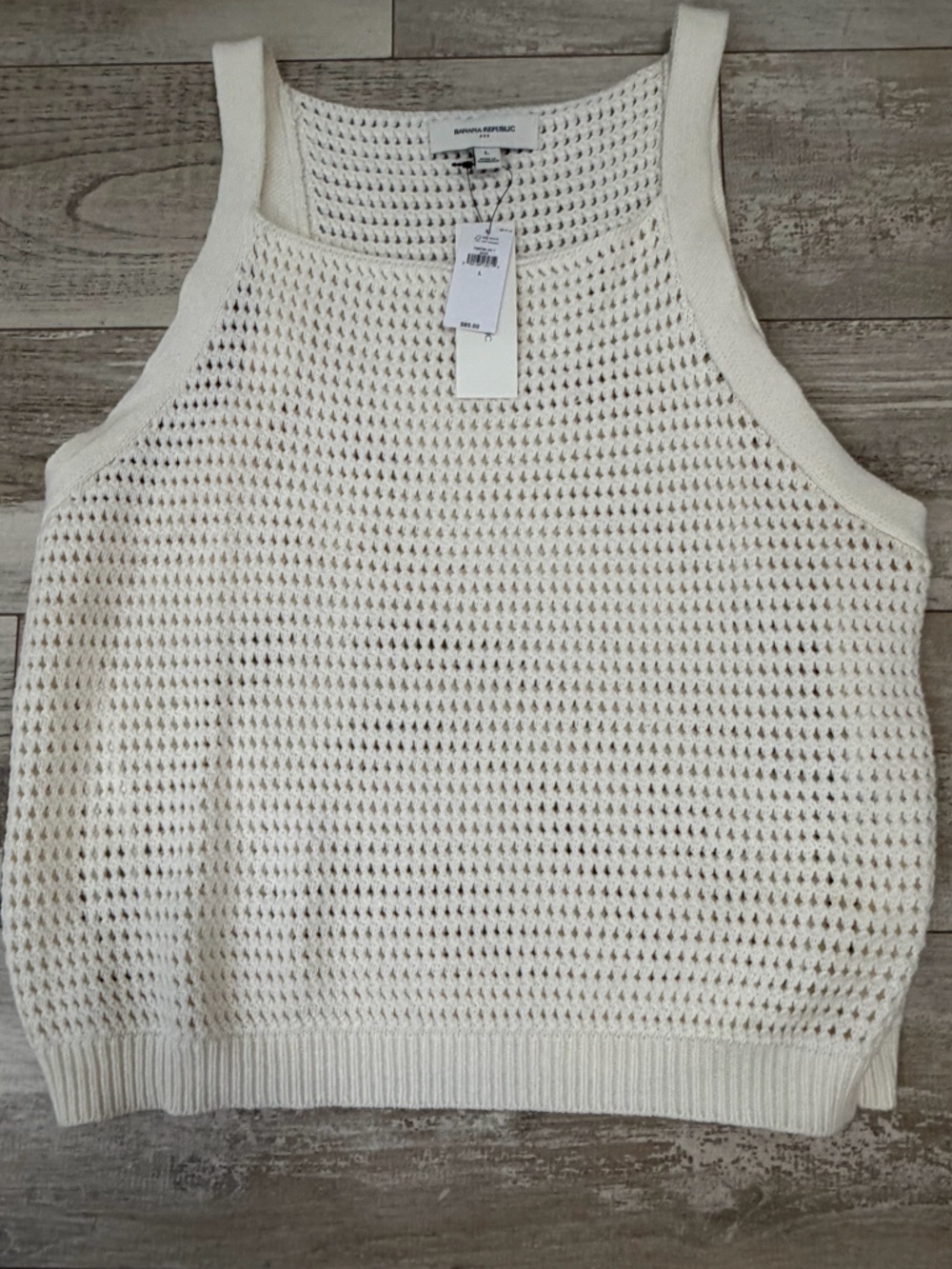 NWT Banana Republic Open Stitch Sweater Tank Cream Off White Size L Knit - Picture 4 of 5